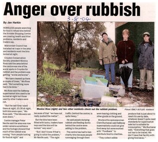 Newspaper, Article 'Anger over rubbish' by Jan Harkin, paper unknown, 3 August 2001