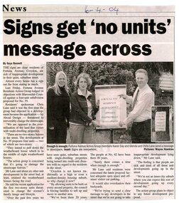 Newspaper, Article 'Signs get 'no units' message across' by Goya Bennett, News, 6 April 2004