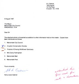 Administrative record, 'Cheong Wildflower Sanctuary Croydon 1960 40 years on', report dated 8 August 1997