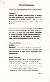 Document, Submission by Croydon Conservation Society to Council re land use of Town Park South, Croydon, date unknown
