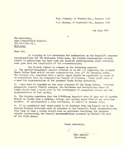 Letter, Croydon Conservation Society submission response to Melbourne Study Area, 4 July 1975