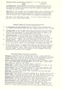 Document, Croydon Historical society notes of historical trees, plaques funded by the society and meaning of street names