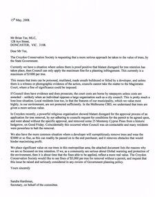 Letter, Letter by the Croydon Conservation Society to MLC Brian Tee, requesting State Government to take more serious approach to trees, 15 May 2008