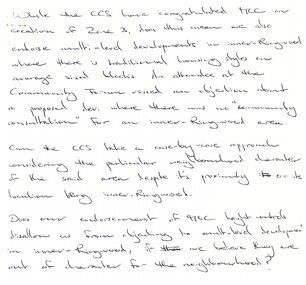 Document, Handwritten draft letter to Maroondah City Council from Croydon Conservation Society re proposed height restrictions in residential zone 3