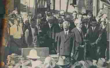 Photograph - James Scullin laying the foundation stone at the Holeproof factory, Brunswick, 1930