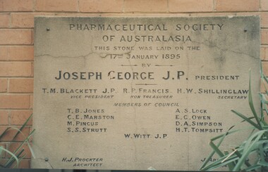 Photograph - Pharmaceutical Society building Foundation Stone, Not known