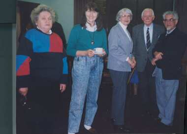 Photograph - Post meeting chat, possibly 1990s, Unknown