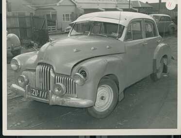 Photograph - Holden - registration number Vic ZU-111, damaged in the gas explosion, Sydney Road, 20 Sep 1958