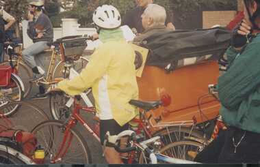 Photograph - Heritage Bike Ride led by Les Barnes in pedicab and Chris Johnston, May 1992