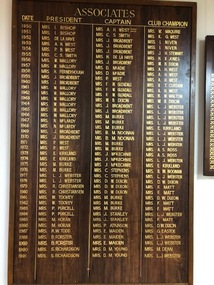 Photograph (Item), Associates - President, Captain & Club Champion Honour Board
