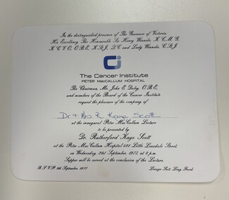 Ephemera (item) - Inaugural Peter MacCallum Lecture Documents