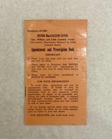 Ephemera (item) - Peter MacCallum Clinic Appointment and Prescription Book