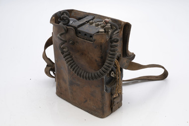 Field telephone in leather carry case