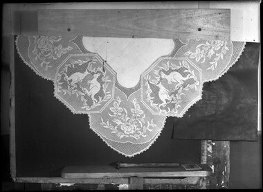 Photograph, Bull, Hugh Jones, 1897-1993, Tablecloth with lacework kangaroos