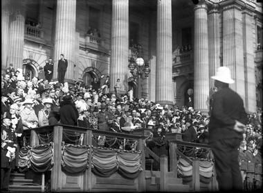 Photograph, Bull, Hugh Jones, 1897-1993, Duke of Gloucester opens Melbourne Centenary celebrations, Parliament House, Melbourne