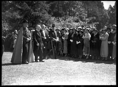 Photograph, Bull, Hugh Jones, 1897-1993, Cardinal MacRory meets "old girls" of Sacre Coeur Convent