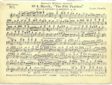 March Card, Panella, Louis (Composer), No. 4 March "The Pitt Panther", Composed: 1922