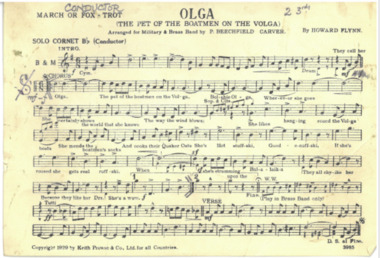 March Card, Howard Flynn (Composer) et al, Olga (The Pet of the Boatmen on the Volga), Composed: 1929