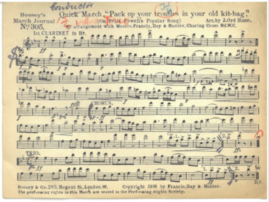 March Card, Hume, J. Ord (Arranger) et al, Pack up your troubles in your old kitbag, Composed: 1916