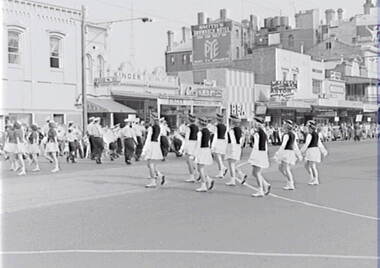 Negative - Bendigo Easter Fair 1962 - Marching Girls, Allan Doney, 1950 -1970