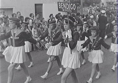 Negative - Bendigo Easter Fair 1962 - Marching Girls - Bendigo Midgets, Allan Doney, 1950 -1970