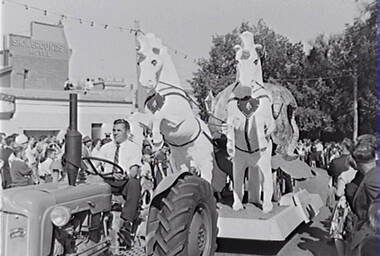 Negative - Bendigo Easter Fair 1962 - Float - Horse and Carriage, Allan Doney, 1950 -1970