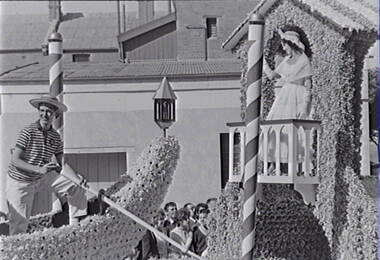 Negative - Bendigo Easter Fair 1963 - Float - Floral Gondola, Allan Doney, 1950 -1970