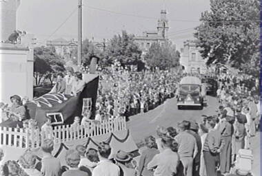 Negative - Bendigo Easter Fair 1963 - Float - Old Lady in Shoe, Allan Doney, 1950 -1970