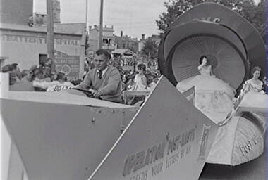 Negative - Bendigo Easter Fair 1960 - Float - Operation Post Haste, Allan Doney, 1950 -1970