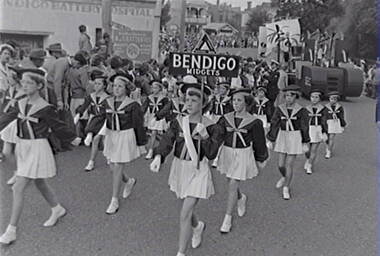 Negative - Bendigo Easter Fair 1960 - Marching Girls - Bendigo Midgets, Allan Doney, 1950 -1970