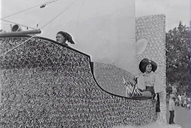 Negative - Bendigo Easter Fair 1960 - Float - Floral Pirate Ship, Allan Doney, 1950 -1970
