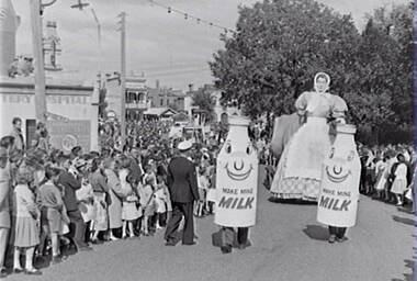 Negative - Bendigo Easter Fair 1960 - Parade - Make Mine Milk, Allan Doney, 1950 -1970