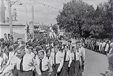 Negative - Bendigo Easter Fair 1960 - Marching Boys, Allan Doney, 1950 -1970
