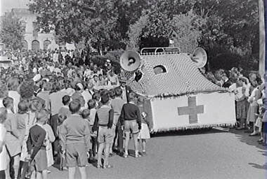 Negative - Bendigo Easter Fair 1960 - Float - Red Cross, Allan Doney, 1950 -1970