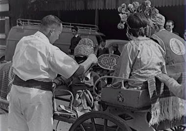 Negative - Bendigo Easter Fair 1960 - Chinese Section - Cart, Allan Doney, 1950 -1970