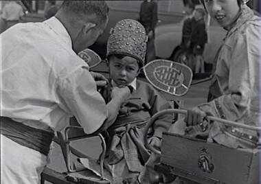Negative - Bendigo Easter Fair 1960 - Chinese Section - Cart, Allan Doney, 1950 -1970