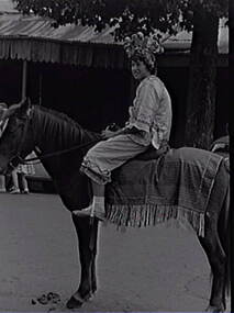 Negative - Bendigo Easter Fair 1960 - Chinese Section - Girl on Horse, Allan Doney, 1950 -1970