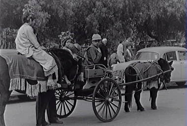 Negative - Bendigo Easter Fair 1960 - Chinese Section - Cart - Girl on Horse, Allan Doney, 1950 -1970
