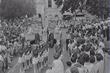 Negative - Bendigo Easter Fair 1964 - Marching Girls, Allan Doney, 1950 -1970