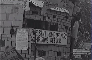 Negative - Bendigo Easter Fair 1964 - Float - Home of Miss Christine Keeler, Allan Doney, 1950 -1970