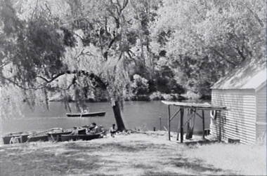 Negative - River - Row Boats - Shed - Trees - People, Allan Doney, 1950 -1970