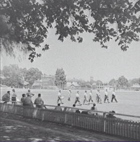 Negative - Upper Reserve Bendigo - Marching - Soldiers, Allan Doney, 1950 -1970
