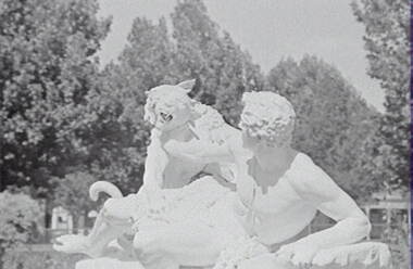 Negative - Conservatory Gardens Bendigo - Statue - Man and Lion, Allan Doney, 1950 -1970