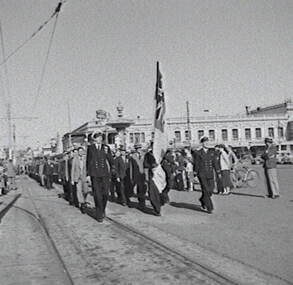 Negative - ANZAC Day Parade - Alexandra Fountain Bendigo - City Club Hotel, Allan Doney, 1950 -1970