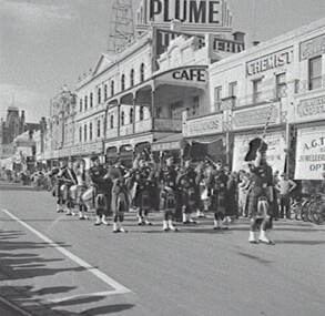 Negative - ANZAC Day Parade - Marching Band - Pall Mall Bendigo, Allan Doney, 1950 -1970