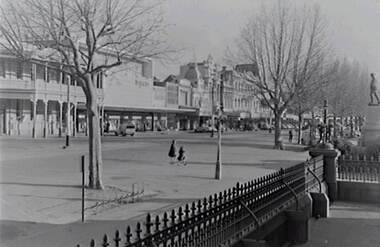 Negative - Pall Mall Bendigo - Post Office Fence - ANZ - Myers, Allan Doney, 1950 -1970