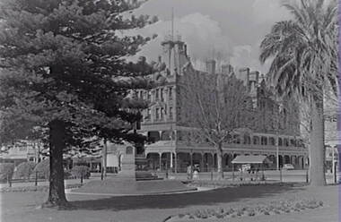 Negative - RSL Gardens - Lansell Statue - Shamrock Hotel Bendigo, Allan Doney, 1950 -1970