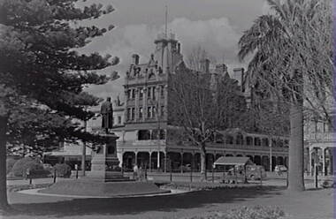 Negative - RSL Gardens - Lansell Statue - Shamrock Hotel Bendigo, Allan Doney, 1950 -1970