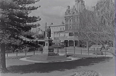 Negative - RSL Gardens - Lansell Statue - Shamrock Hotel Bendigo, Allan Doney, 1950 -1970