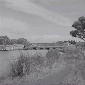 Negative - Anglesea - River - Bridge - Boat Sheds, Allan Doney, 1950 -1970